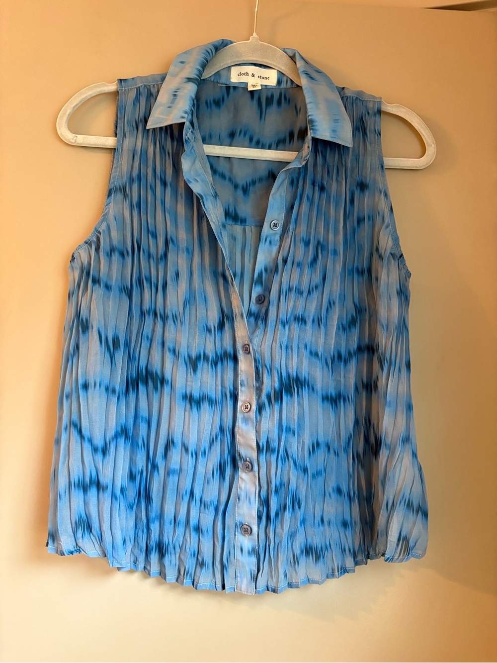 cloth & stone Blue & White Abstract Sleeveless Blouse Size XS